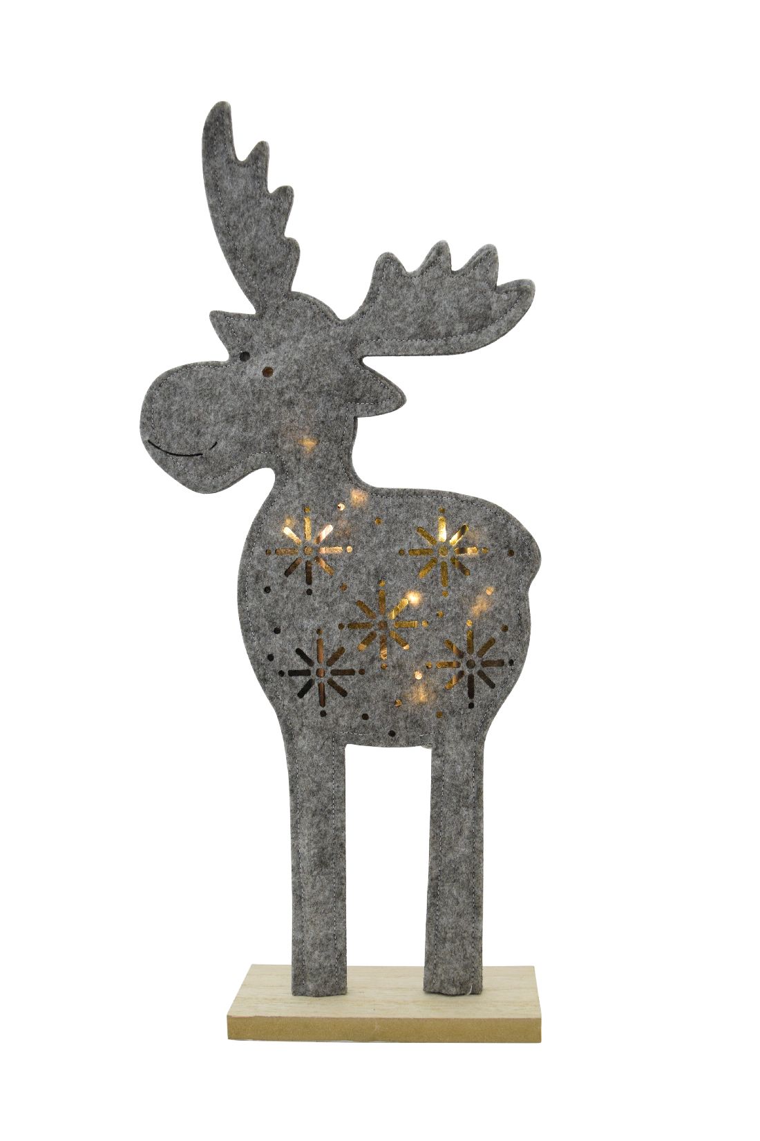 Dekofigur Elch mit LED grau 2x CR2032 83506 20x6x46cm Filz auf Holzsockel